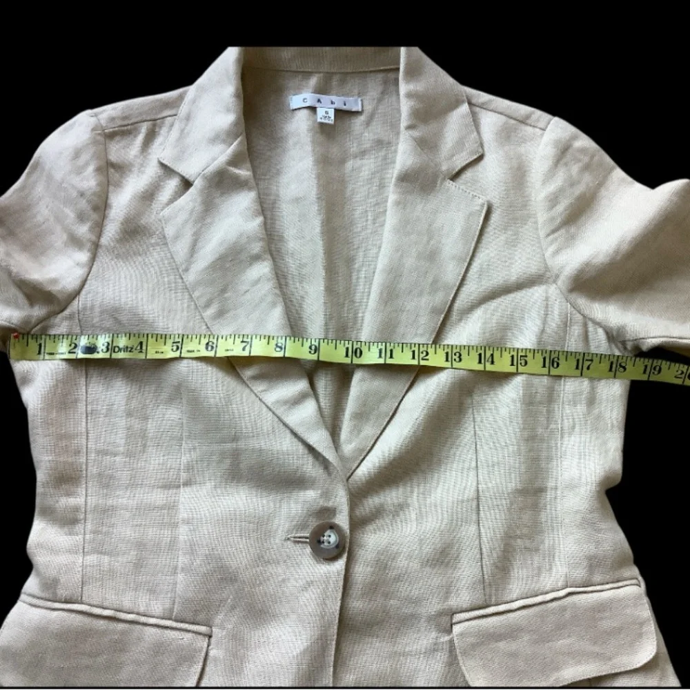 Cabi Linen Tan Safari SS Button Front Blazer Jacket Classic Small Minimalist